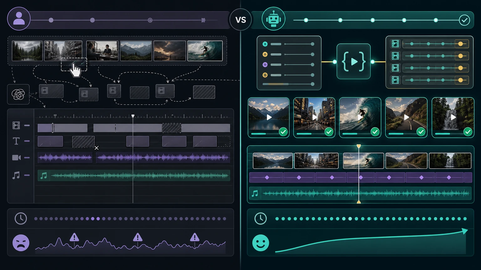 Comparison chart for manual B-roll editing versus JSON-driven B-roll automation