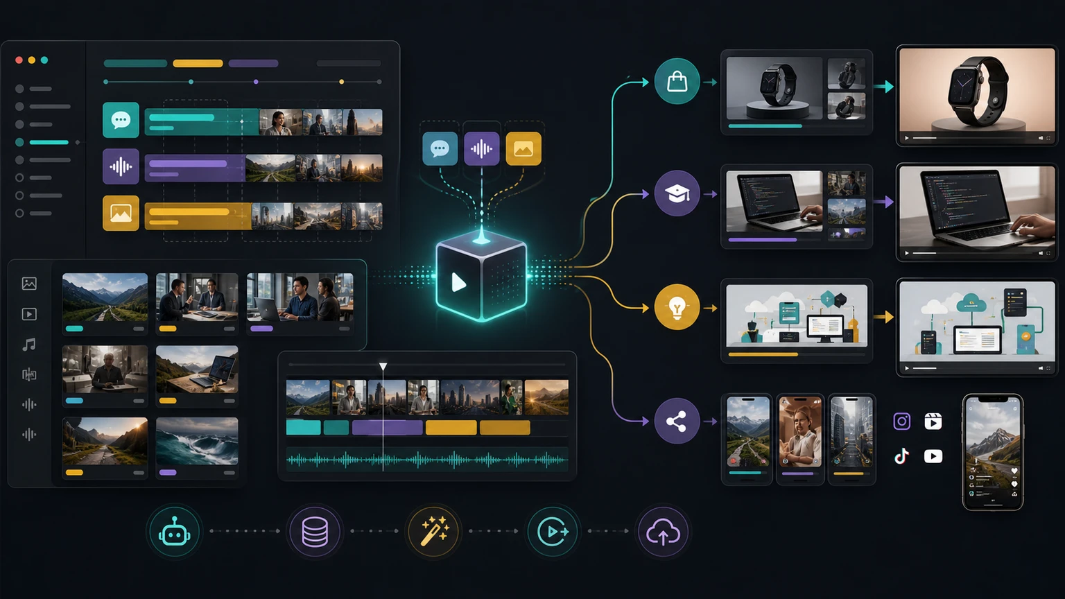 Use-case illustration for teams generating videos with automated B-roll and JSON