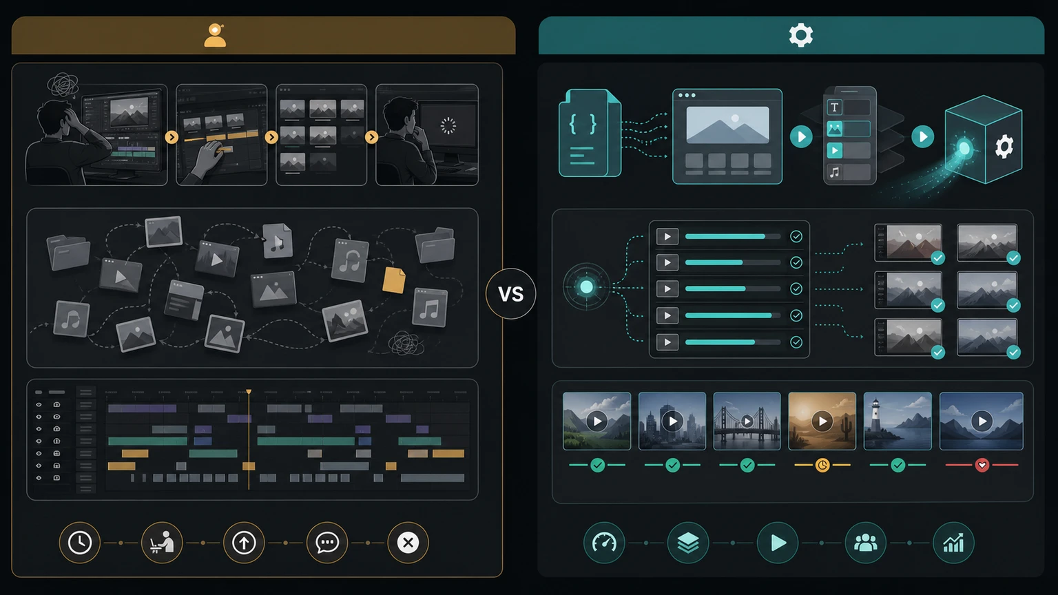 Manual video batching versus bulk video generation API comparison