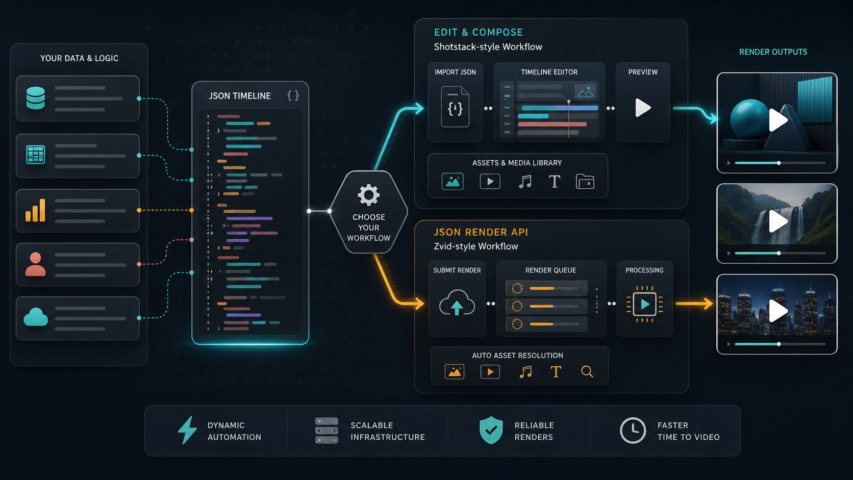 Shotstack alternative comparison for JSON video rendering workflows