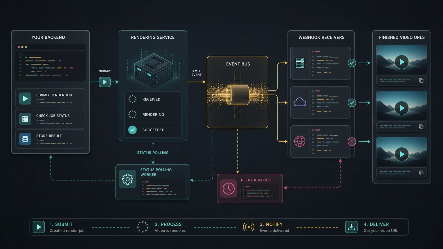 Video rendering webhook workflow for asynchronous render jobs