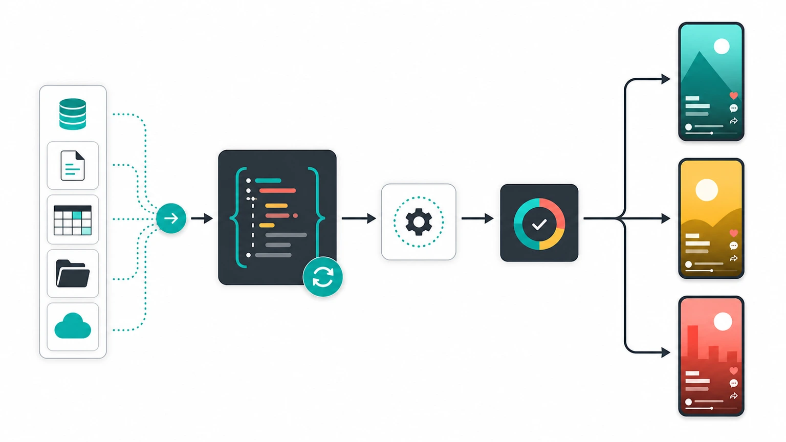 Workflow for generating short-form social videos from one JSON template
