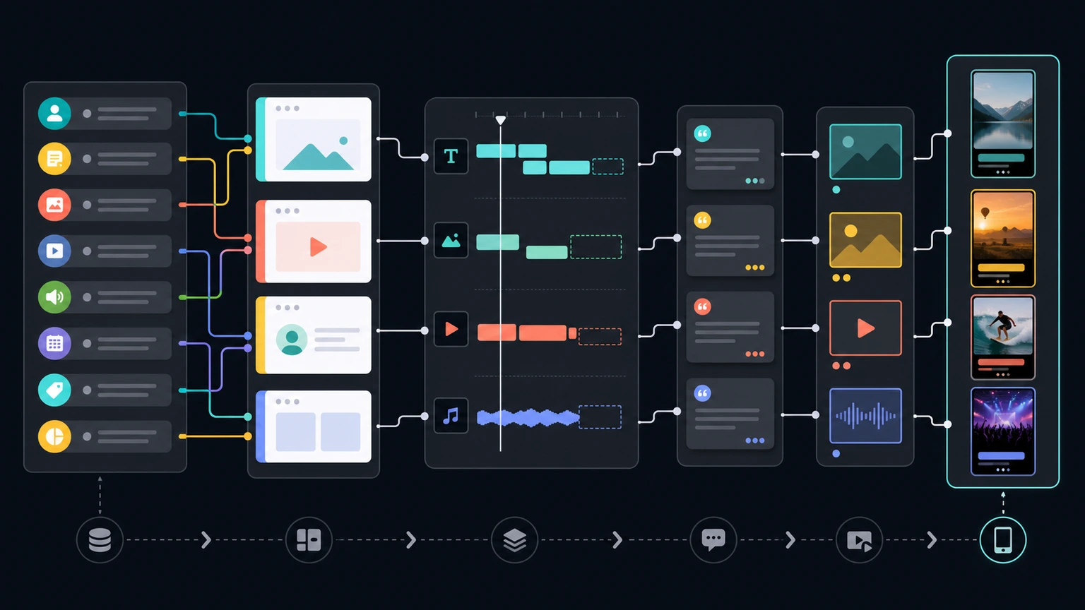 Diagram mapping source data to short-form JSON video timeline layers