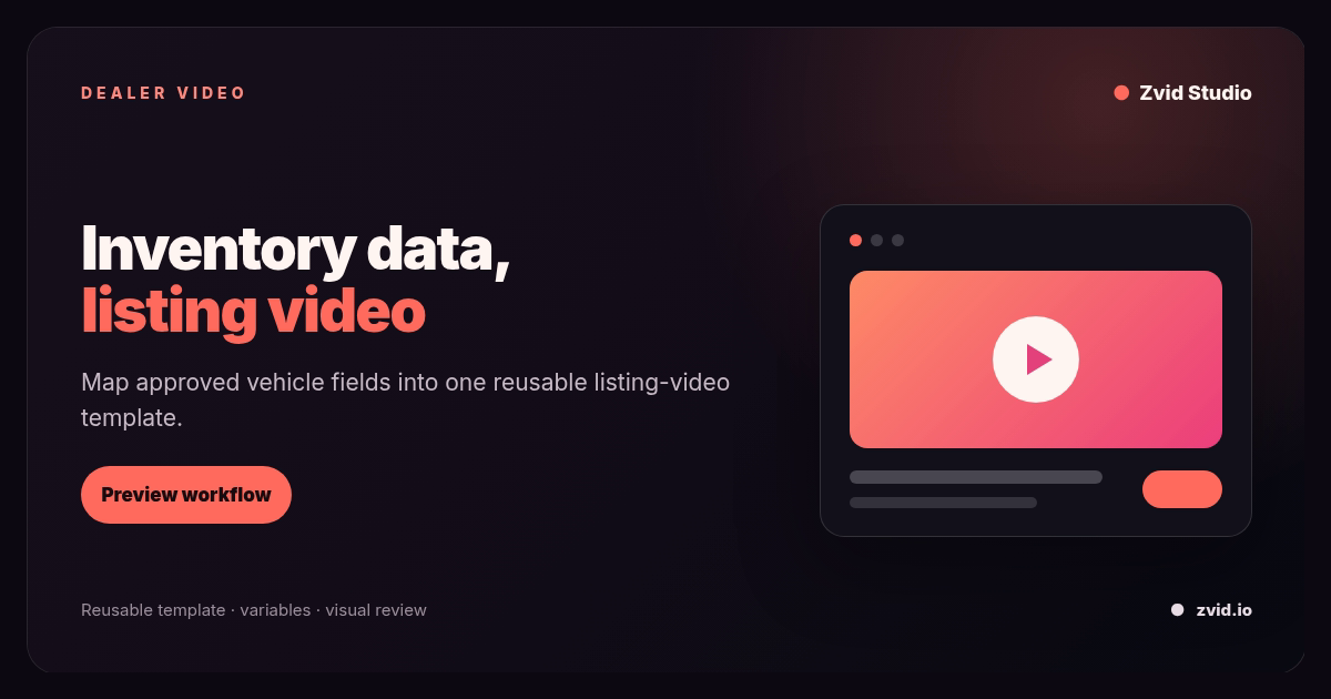 Zvid-rendered product window for Automated Car Listing Videos