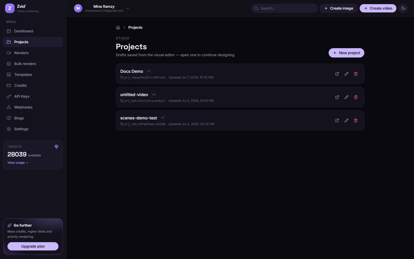 Cloud projects — one click back into the editor